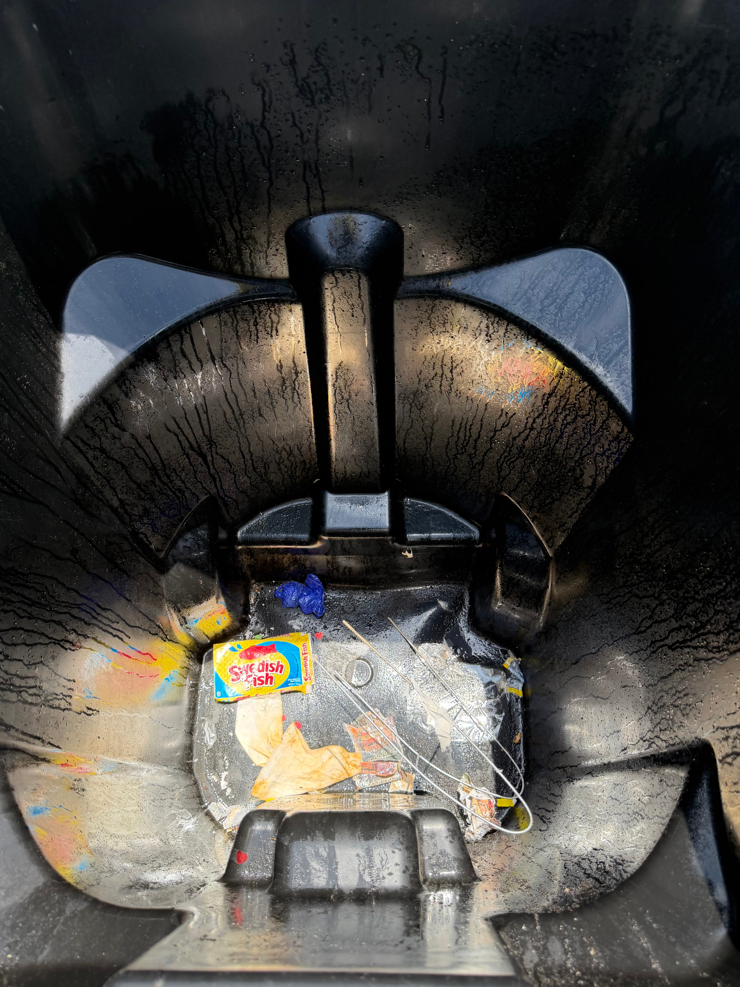 Trash bin — heavy grime before cleaning